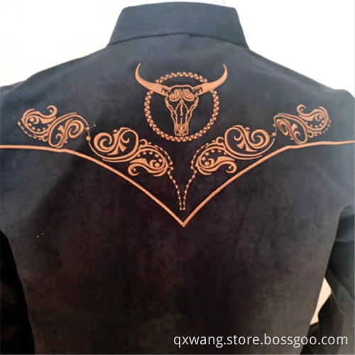 Polyester Suede Men's Embroidery Long-sleeve Clothing Shirts